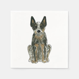 Blue Heeler ACD Runderen Hond Waterverf Kunst Serv Servet