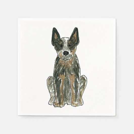 Blue Heeler ACD Runderen Hond Waterverf Kunst Serv Servet (Voorkant)