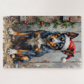 Blue Heeler Alertly Guarding Christmas Hay Hat Legpuzzel (Horizontaal)