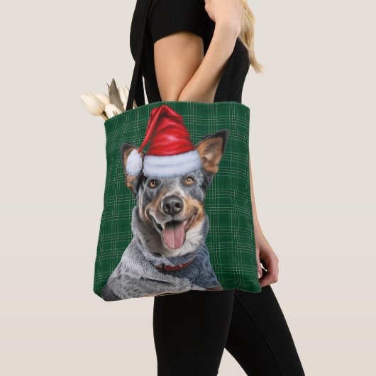 Blue Heeler Cattl Christmas Dog Seasonal Plaid Tote Bag (Dichtbij)