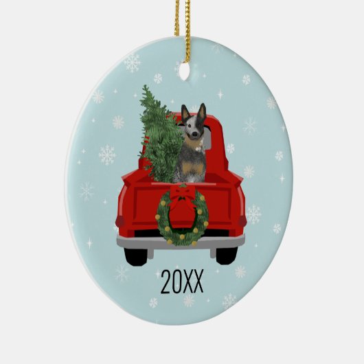 Blue Heeler Cattle Dog Red Truck Keramisch Ornament (Rechts)