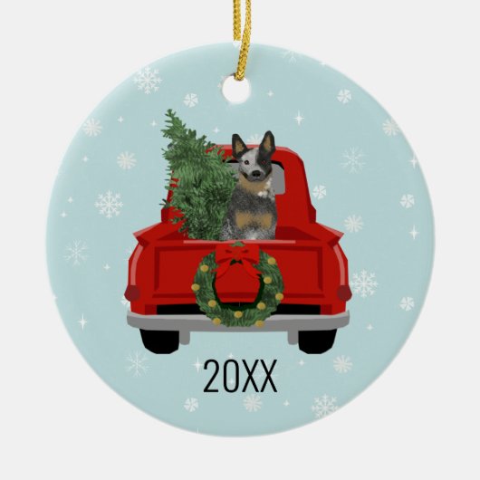 Blue Heeler Cattle Dog Red Truck Keramisch Ornament (Voorkant)