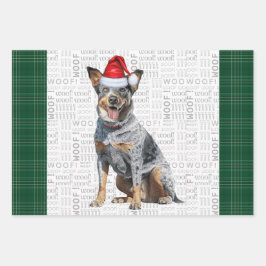 Blue Heeler Christmas Dog Green Plaid Inpakpapier Vel