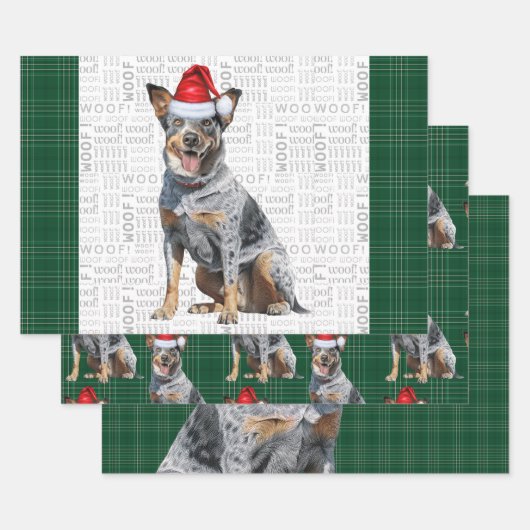 Blue Heeler Christmas Dog Green Plaid Inpakpapier Vel (Set)