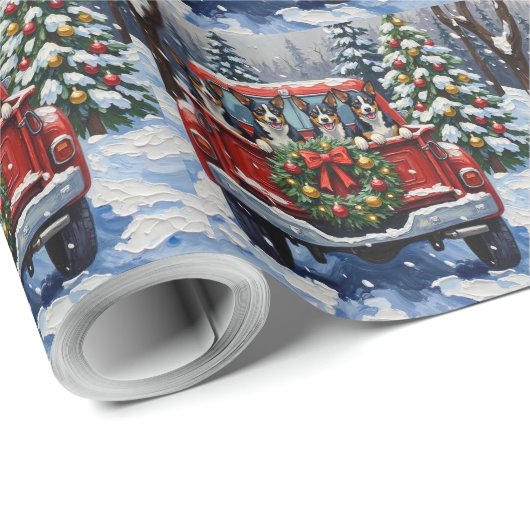 Blue Heeler Christmas Red Truck Holiday Cadeaupapier (Rol Hoek)