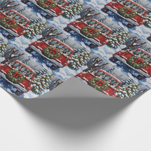 Blue Heeler Christmas Red Truck Holiday Cadeaupapier (Hoek)