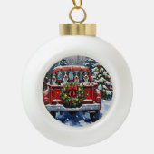 Blue Heeler Christmas Red Truck Holiday Keramische Bal Ornament (Voorkant)