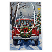 Blue Heeler Christmas Red Truck Holiday Medium Cadeauzakje (Voorkant)