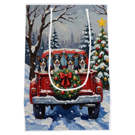 Blue Heeler Christmas Red Truck Holiday Medium Cadeauzakje (Achterkant)