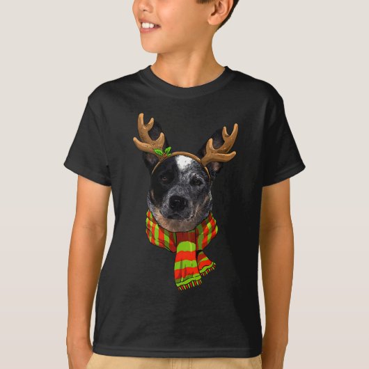 Blue Heeler Christmas Rendier Pet Hondenliefhebber T-shirt (Voorkant)