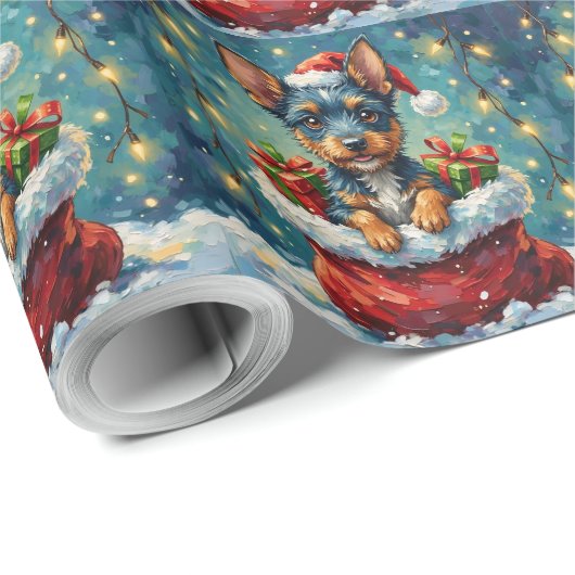 Blue Heeler Christmas Santa Bag Adventure Cadeaupapier (Rol Hoek)
