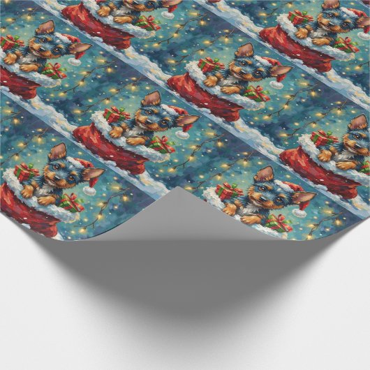 Blue Heeler Christmas Santa Bag Adventure Cadeaupapier (Hoek)