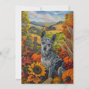 Blue Heeler Dog Autumn Harvest Thanksgiving Feestdagenkaart