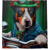 Blue Heeler Dog Driving Bike St. Patrick's Day Douchegordijn (Voorkant)