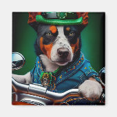 Blue Heeler Dog Driving Bike St. Patrick's Day Magneet (Voorkant)