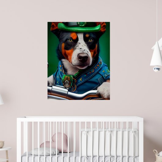 Blue Heeler Dog Driving Bike St. Patrick's Day Poster (Kinderkamer 2)