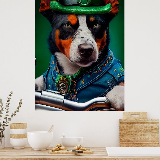 Blue Heeler Dog Driving Bike St. Patrick's Day Poster (Keuken)