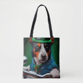 Blue Heeler Dog Driving Bike St. Patrick's Day Tote Bag (Voorkant)