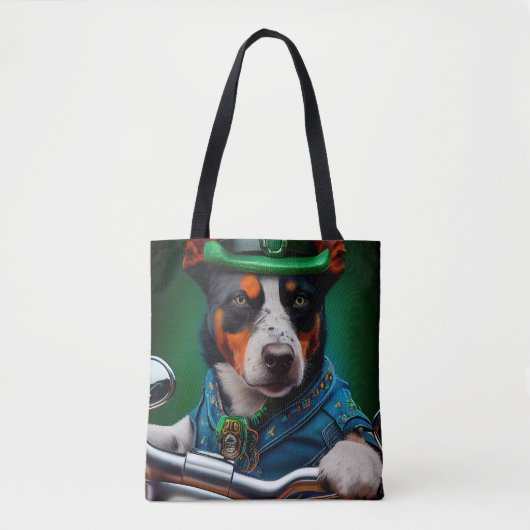 Blue Heeler Dog Driving Bike St. Patrick's Day Tote Bag (Voorkant)
