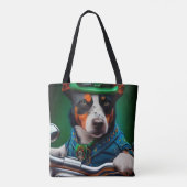 Blue Heeler Dog Driving Bike St. Patrick's Day Tote Bag (Achterkant)