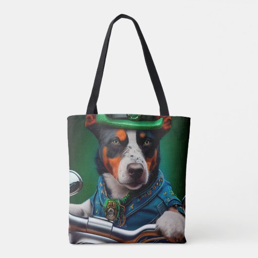 Blue Heeler Dog Driving Bike St. Patrick's Day Tote Bag (Achterkant)