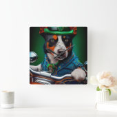 Blue Heeler Dog Driving Bike St. Patrick's Day Vierkante Klok (Huis)