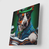 Blue Heeler Dog Driving Bike St. Patrick's Day Vierkante Klok (Hoek)