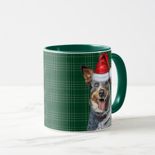 Blue Heeler Dog Green Holiday Plaid Kerstmis Mok (Voorkant rechts)
