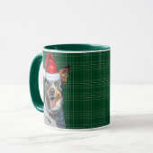 Blue Heeler Dog Green Holiday Plaid Kerstmis Mok (Voorkant links)