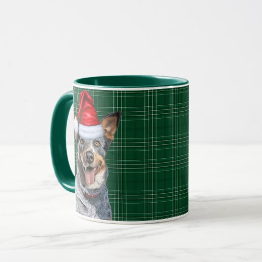 Blue Heeler Dog Green Holiday Plaid Kerstmis Mok (Voorkant links)