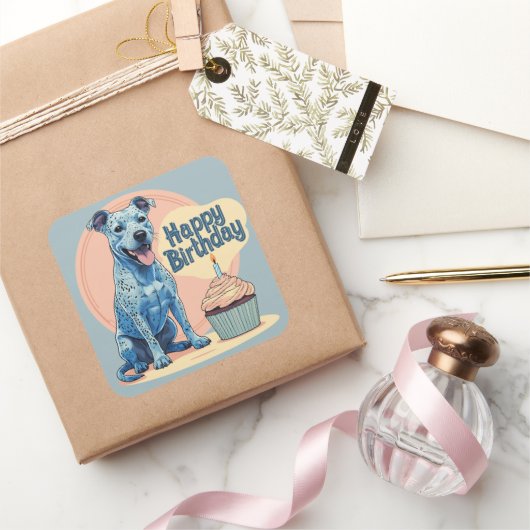 Blue Heeler Dog Kleurrijk Vierkante Sticker (Geschenken)