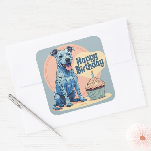 Blue Heeler Dog Kleurrijk Vierkante Sticker (Envelop)