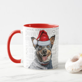 Blue Heeler Dog Santa op houten achtergrond Mok