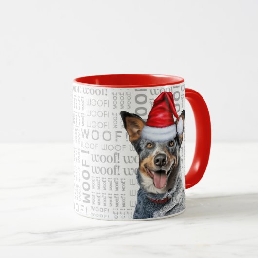 Blue Heeler Dog Santa op houten achtergrond Mok (Voorkant rechts)