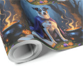 Blue Heeler Dog Whimsical Halloween Schilderij Cadeaupapier (Rol Hoek)
