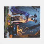 Blue Heeler Dog Whimsical Halloween Schilderij Fleece Deken (Voorkant (Horizontaal))