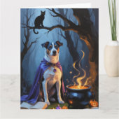 Blue Heeler Dog Whimsical Halloween Schilderij Kaart (Voorkant)