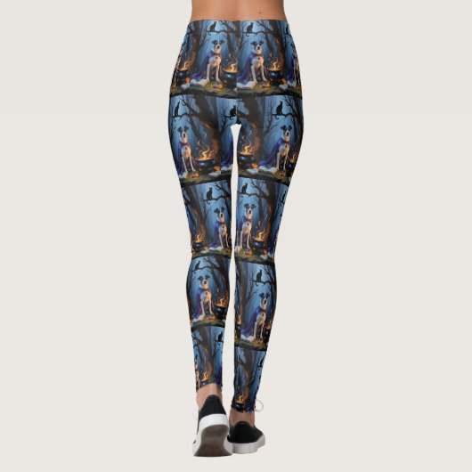 Blue Heeler Dog Whimsical Halloween Schilderij Leggings (Achterkant)