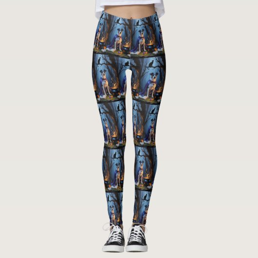 Blue Heeler Dog Whimsical Halloween Schilderij Leggings (Voorkant)