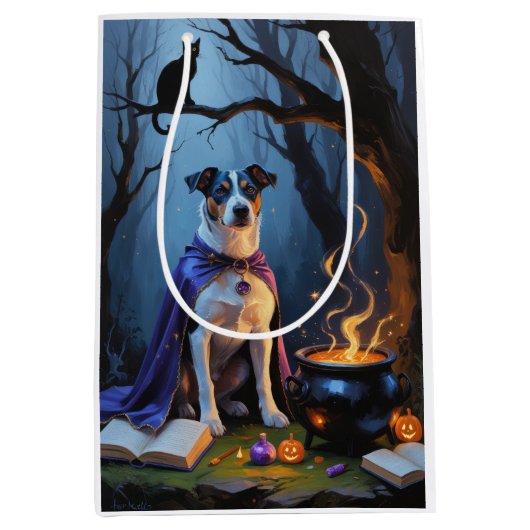 Blue Heeler Dog Whimsical Halloween Schilderij Medium Cadeauzakje (Voorkant)