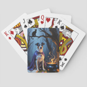 Blue Heeler Dog Whimsical Halloween Schilderij Pokerkaarten