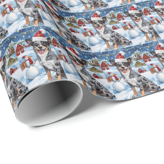Blue Heeler Dog Winter Wonderland Christmas Joy Cadeaupapier (Rol Hoek)