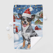 Blue Heeler Dog Winter Wonderland Christmas Joy Golfhanddoek (Insitu)