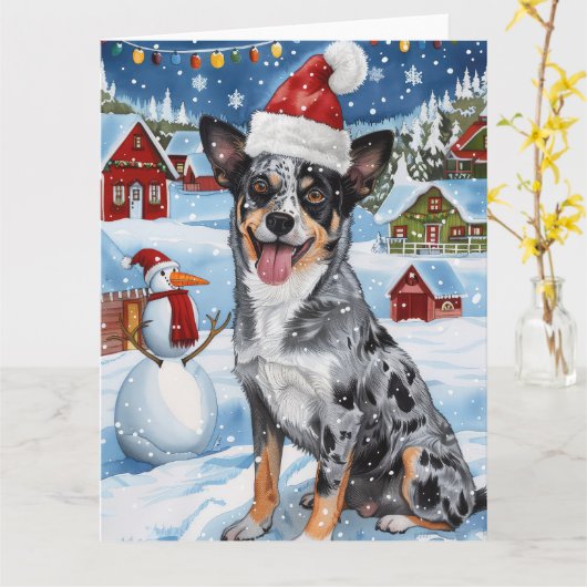 Blue Heeler Dog Winter Wonderland Christmas Joy Kaart (Gele Bloem)