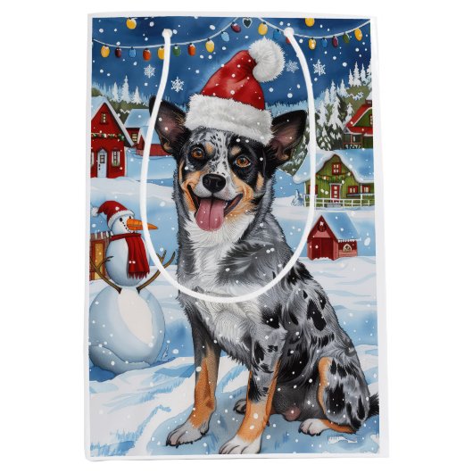 Blue Heeler Dog Winter Wonderland Christmas Joy Medium Cadeauzakje (Voorkant)