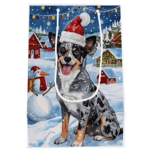 Blue Heeler Dog Winter Wonderland Christmas Joy Medium Cadeauzakje (Achterkant)