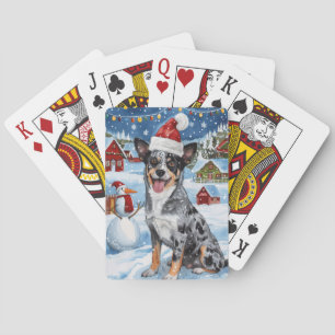 Blue Heeler Dog Winter Wonderland Christmas Joy Pokerkaarten