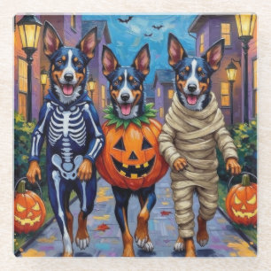 Blue Heeler Dogs Trick-or-Treating in Halloween Co Glazen Onderzetter