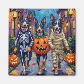 Blue Heeler Dogs Trick-or-Treating in Halloween Co Magneet (Voorkant)