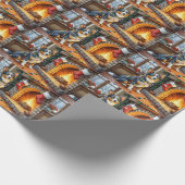 Blue Heeler Fireplace with Christmas Lights Cadeaupapier (Hoek)